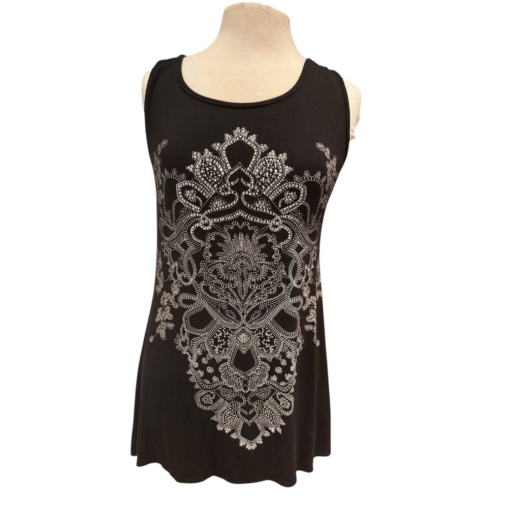 Y2K Black Sleeveless Top With Silver Embellished Front & Bow Back Detail By B.L.